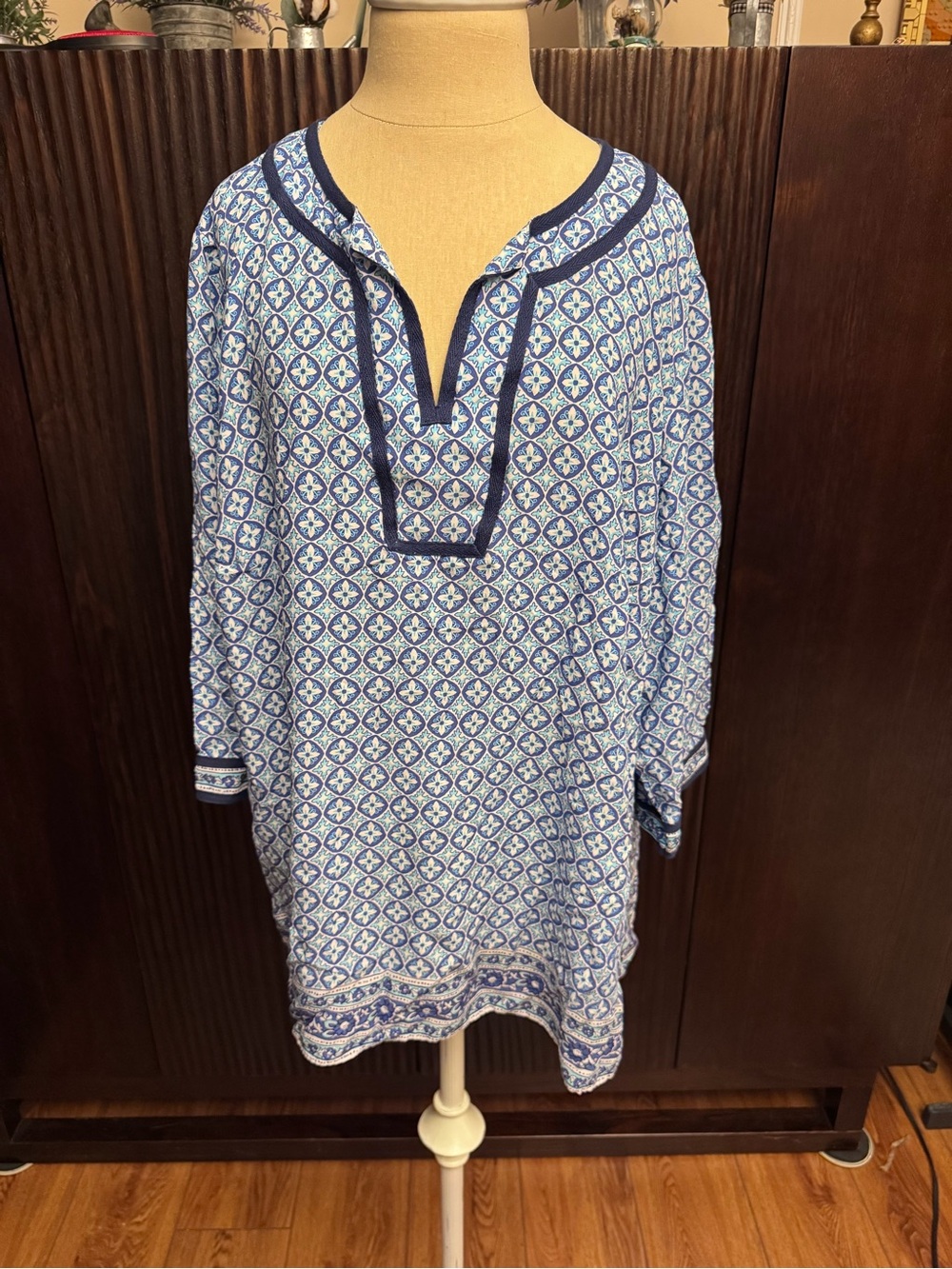 Talbots Blue & White Printed V-Neck Tunic